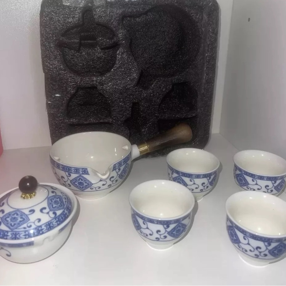 Vintage Japanese 6 Piece  Tea Set With Wooden Handle